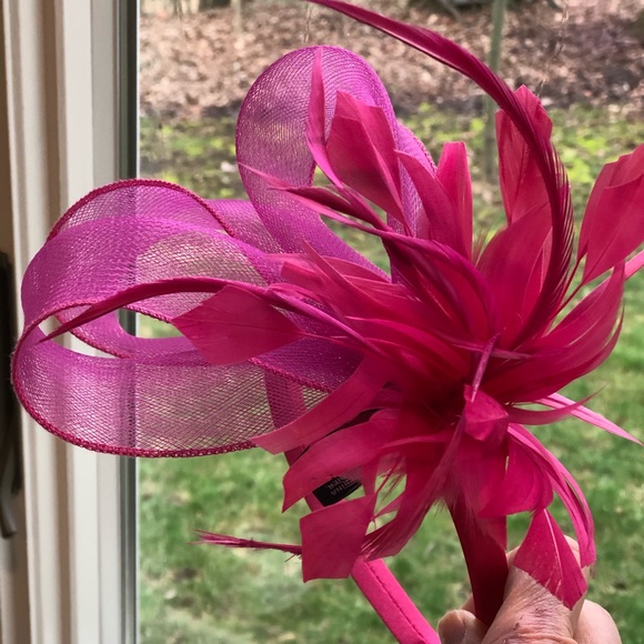 Accessories Hot Pink Fascinator Headband Hat Mesh Feathers Poshmark